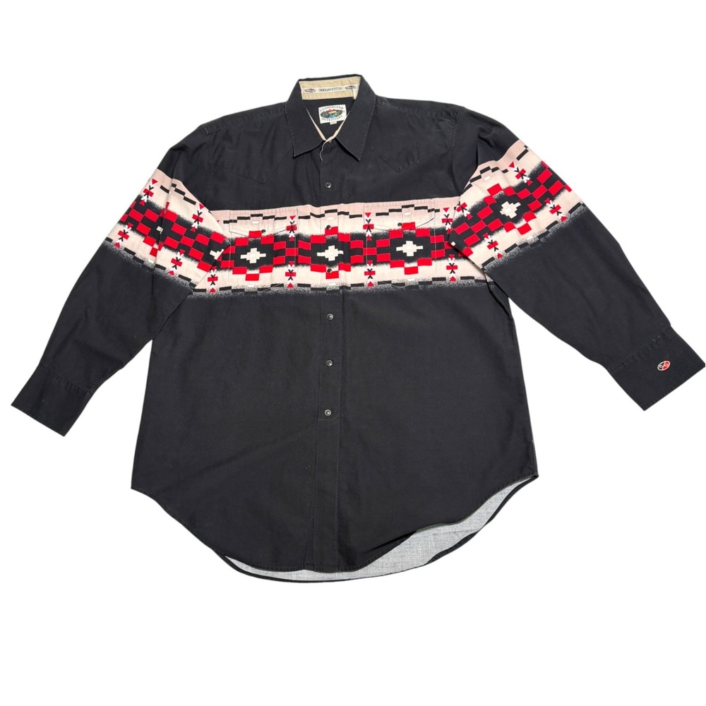 Vintage Cumberland‎ Outfitters Mens Poplin Western Shirt Size XXL Aztec Rodeo